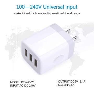 USB Wall Charger, Hootek 2Pack Wall Plug 3-Port USB Charging Station 3.1A Power Adapter Multi Port Quick Charger Block Cube for iPhone 16 15 14 13 12 11 Pro XS MAX 8 Plus, iPad, Samsung Galaxy S24 S23