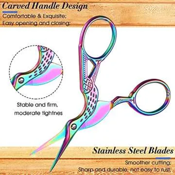 Honoson 6 Pcs Embroidery Bird Scissors Bulk 3.6" Small Stork Vintage Crane Stainless Steel Rainbow Sewing Needlepoint Scissors DIY Tools (Lovely Color)