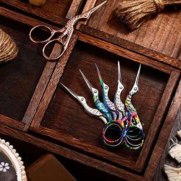 Honoson 6 Pcs Embroidery Bird Scissors Bulk 3.6" Small Stork Vintage Crane Stainless Steel Rainbow Sewing Needlepoint Scissors DIY Tools (Lovely Color)