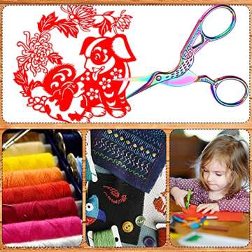 Honoson 6 Pcs Embroidery Bird Scissors Bulk 3.6" Small Stork Vintage Crane Stainless Steel Rainbow Sewing Needlepoint Scissors DIY Tools (Lovely Color)