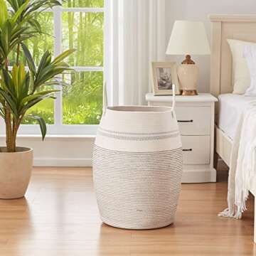 OIAHOMY Laundry Hamper Woven Cotton Rope Large Clothes Hamper 25.6" Height Tall Laundry Basket with ...