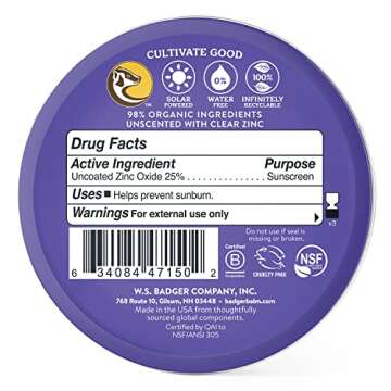 Badger Biodegradable Reef Safe Sunscreen, SPF 50 Mineral Sunscreen, 98% Organic Ingredients, Unscent...