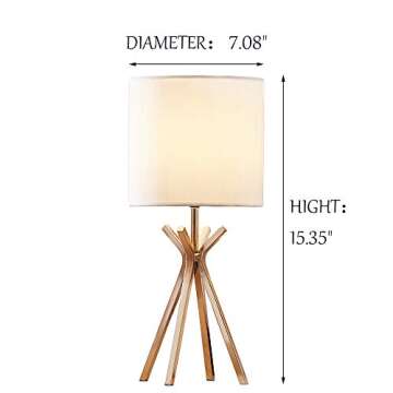 CASILVON Modern Small Design Gold Metal Base Living Room Bedroom Bedside Table Lamp, Desk Lamp with TC Fabric Shade