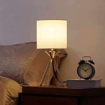 CASILVON Modern Small Design Gold Metal Base Living Room Bedroom Bedside Table Lamp, Desk Lamp with TC Fabric Shade