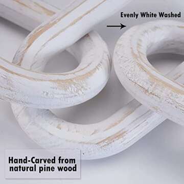 GENMOUS & CO. Wooden Chain Home Decor Farmhouse Decorative 5-Link Chain Decor Hand-Carved Wood Crafts Ornaments for Rustic Country Coffee Table Farmhouse Tiered Tray Table (White Washed,22.75")