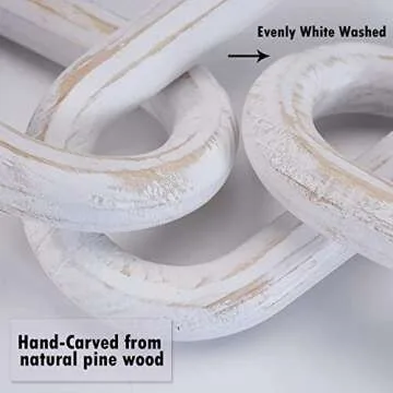 GENMOUS & CO. Wooden Chain Home Decor Farmhouse Decorative 5-Link Chain Decor Hand-Carved Wood Crafts Ornaments for Rustic Country Coffee Table Farmhouse Tiered Tray Table (White Washed,22.75")