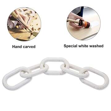 GENMOUS & CO. Wooden Chain Home Decor Farmhouse Decorative 5-Link Chain Decor Hand-Carved Wood Crafts Ornaments for Rustic Country Coffee Table Farmhouse Tiered Tray Table (White Washed,22.75")