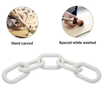 GENMOUS & CO. Wooden Chain Home Decor Farmhouse Decorative 5-Link Chain Decor Hand-Carved Wood Crafts Ornaments for Rustic Country Coffee Table Farmhouse Tiered Tray Table (White Washed,22.75")