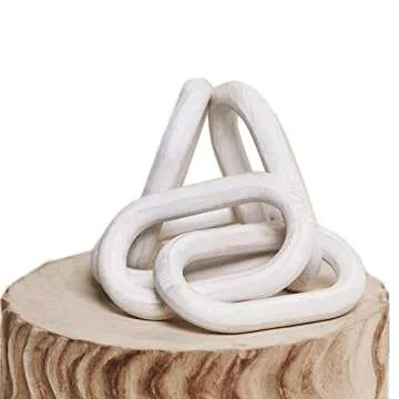 GENMOUS & CO. Wooden Chain Home Decor Farmhouse Decorative 5-Link Chain Decor Hand-Carved Wood Crafts Ornaments for Rustic Country Coffee Table Farmhouse Tiered Tray Table (White Washed,22.75")