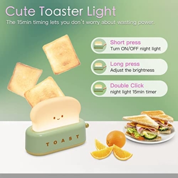 Cute Toast Lamp Night Light for Kids & Adults Rechargeable