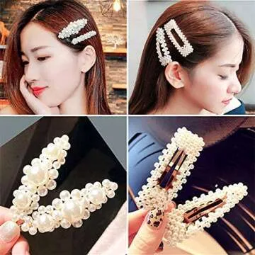 Onlyesh 8 PCS Pearl Hair Clips, Elegant Fashion Gold Hair Barrettes Pins Accessories Pearl Alligator Clips for Wedding Party or Daily for Women and Girls