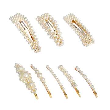Onlyesh 8 PCS Pearl Hair Clips, Elegant Fashion Gold Hair Barrettes Pins Accessories Pearl Alligator Clips for Wedding Party or Daily for Women and Girls