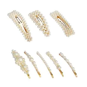 Onlyesh 8 PCS Pearl Hair Clips, Elegant Fashion Gold Hair Barrettes Pins Accessories Pearl Alligator Clips for Wedding Party or Daily for Women and Girls