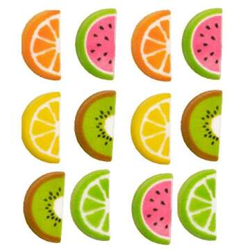 Colorful Edible Sugar Fruit Slices Toppers for Cakes and Cupcakes - 12ct