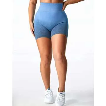 YEOREO Women Intensify Athletic Shorts Seamless Scrunch Workout Shorts High Waisted Active Gym Yoga Shorts Ombre Blue XS