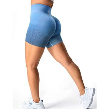 YEOREO Women Intensify Athletic Shorts Seamless Scrunch Workout Shorts High Waisted Active Gym Yoga Shorts Ombre Blue XS