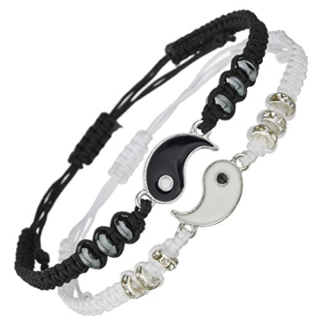 Best Friend Bracelets for 2 Matching Yin Yang Adjustable Cord Bracelet for Bff Friendship Relationsh...