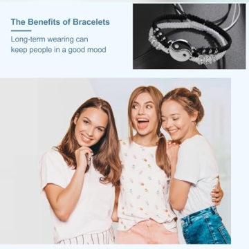 Best Friend Bracelets for 2 Matching Yin Yang Adjustable Cord Bracelet for Bff Friendship Relationship Boyfriend Girlfriend Valentines Gift