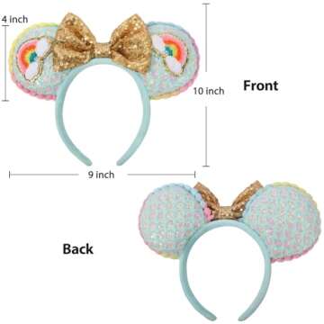 UNSPAZ Headband, 3D Mouse Ears for Women Girls - Mint Green Rainbow, 4" Park Ears, Handmade Velvet B...