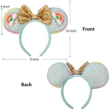 UNSPAZ Headband, 3D Mouse Ears for Women Girls - Mint Green Rainbow, 4" Park Ears, Handmade Velvet B...