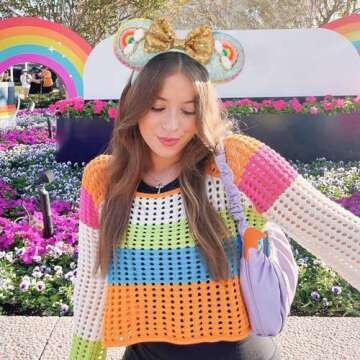 UNSPAZ Headband, 3D Mouse Ears for Women Girls - Mint Green Rainbow, 4" Park Ears, Handmade Velvet Bow Headband with Sequin, Cotton Filled, Birthday Party Decorations Hair Accessories