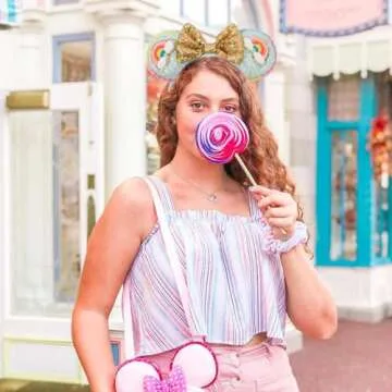 UNSPAZ Headband, 3D Mouse Ears for Women Girls - Mint Green Rainbow, 4" Park Ears, Handmade Velvet Bow Headband with Sequin, Cotton Filled, Birthday Party Decorations Hair Accessories