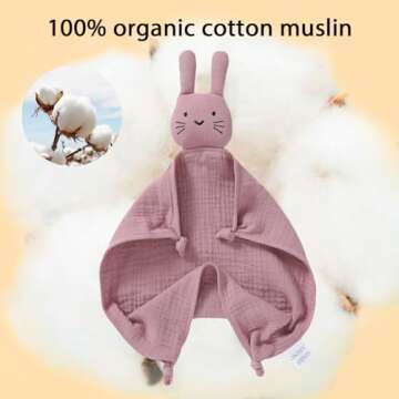 okdiy Organic Cotton Bunny Loveys for Babies,Newborn Baby Lovey Security Blanket,Lovies for Babies N...