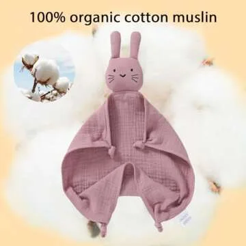 okdiy Organic Cotton Bunny Loveys for Babies,Newborn Baby Lovey Security Blanket,Lovies for Babies N...