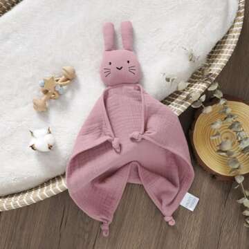 okdiy Organic Cotton Bunny Loveys for Babies,Newborn Baby Lovey Security Blanket,Lovies for Babies New Born Baby Unique Neutral Gifts Boys and Girls (Bunny-Baby Pink)