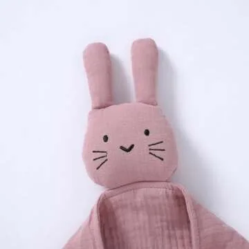 okdiy Organic Cotton Bunny Loveys for Babies,Newborn Baby Lovey Security Blanket,Lovies for Babies New Born Baby Unique Neutral Gifts Boys and Girls (Bunny-Baby Pink)