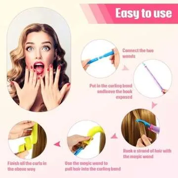 Wave Curling Kit for Hair Supplies: 40 Spiral Curlers, 2 Styling Hooks for No-Heat Hairstyling (21.6 Inch)