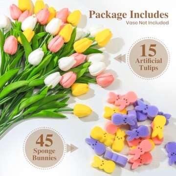 TMGIDRI Easter Decorations - Artificial Tulips and Bunny Easter Vase Filler Set, Easter Centerpieces...