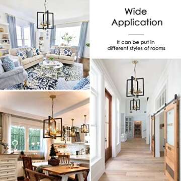 Industrial Lantern Chandelier, 4-Light Modern Geometric Semi Flush Mount Ceiling Light Fixture, Black & Champagne Gold Farmhouse Pendant Lighting Fixtures for Living Room Kitchen Island Hallway Foyer