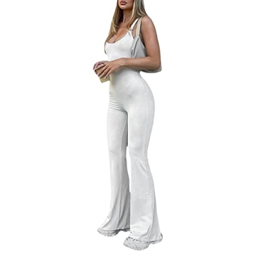 NUFIWI Women Backless Jumpsuit Long Sleeve Wide Leg Pants