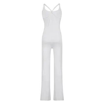 NUFIWI Women Backless Jumpsuit Long Sleeve Wide Leg Pants