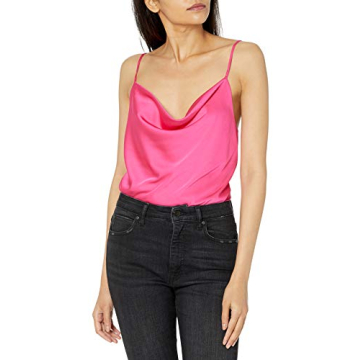 The Drop Women's Christy Cowl Neck Cami Top - Elegant Silky Stretch in Hot Pink