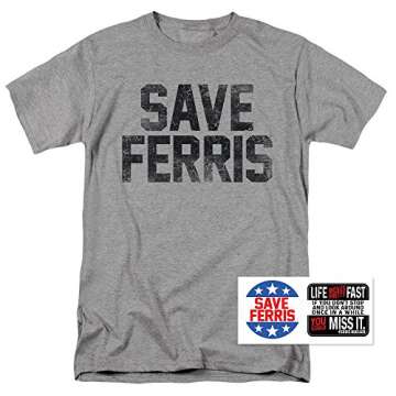 Popfunk Save Ferris Bueller's Day Off Movie T-Shirt & Stickers (Gray, Large)