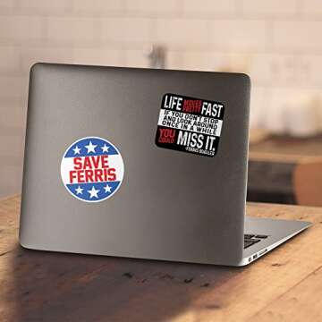 Popfunk Save Ferris Bueller's Day Off Movie T-Shirt & Stickers (Gray, Large)