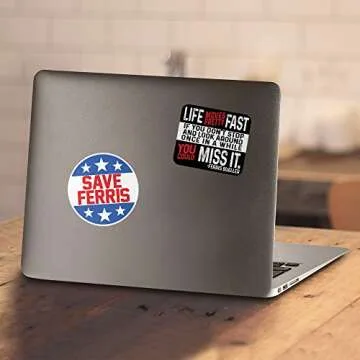 Popfunk Save Ferris Bueller's Day Off Movie T-Shirt & Stickers (Gray, Large)