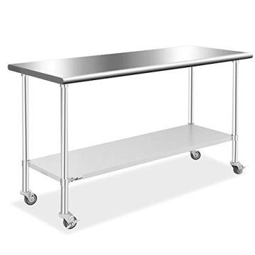WMAOT Commercial Stainless Steel Table 24x60 Inches for Prep & Work with NSF Certified, Casters and ...
