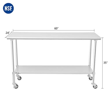 WMAOT Commercial Stainless Steel Table with Casters