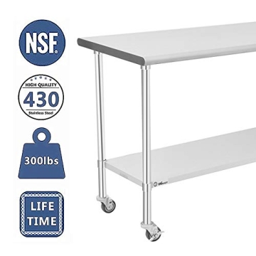 WMAOT Commercial Stainless Steel Table with Casters