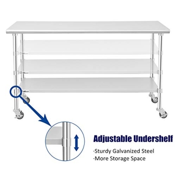 WMAOT Commercial Stainless Steel Table with Casters