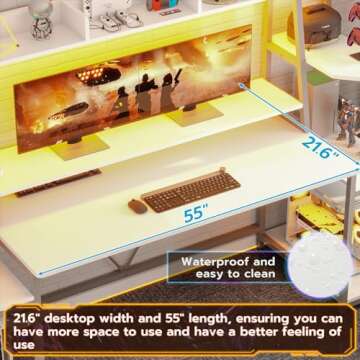 SEDETA White Gaming Desk 78.8'' with LED Lights, Hutch and Storage Shelves, Computer Desk with Monitor Stand, Large PC Gamer Desk Workstation, Ergonomic Gaming Table for Bedroom, Living Room