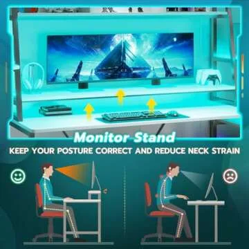 SEDETA White Gaming Desk 78.8'' with LED Lights, Hutch and Storage Shelves, Computer Desk with Monitor Stand, Large PC Gamer Desk Workstation, Ergonomic Gaming Table for Bedroom, Living Room