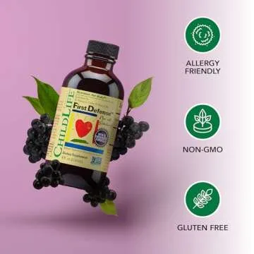 CHILDLIFE ESSENTIALS First Defense - Kids Immune Support, Immune Support for Kids, Toddlers 1-3, Babies 6 Months+, Vitamin Syrup with Elderberry, Zinc, Non GMO, Gluten Free - 4 Fl Oz (Pack of 1)