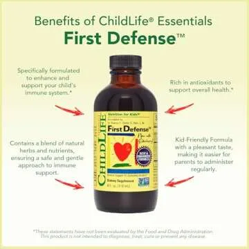 CHILDLIFE ESSENTIALS First Defense - Kids Immune Support, Immune Support for Kids, Toddlers 1-3, Babies 6 Months+, Vitamin Syrup with Elderberry, Zinc, Non GMO, Gluten Free - 4 Fl Oz (Pack of 1)