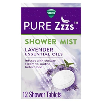 Vicks PURE Zzzs, Shower Mist Tablet, Lavender Aromatherapy Essential Oil, Soothe Before Sleep, 3 Sho...