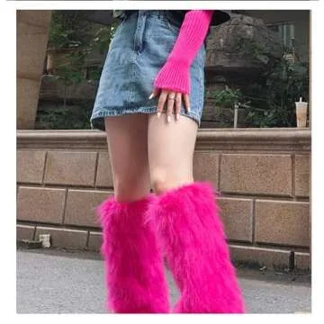 IXU Women's Faux Fur Boot Furry Fluffy Round Toe Suede Winter Comfy Plush Warm Short Outdoor Indoor ...