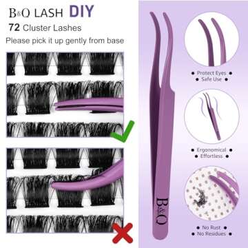 Lash ClusterS B&Q Eyelash Extension Kit Individual Lashes Clusters with Lash Cluster Glue and Remover for DIY Eyelashes Extensions (Kit,B07)